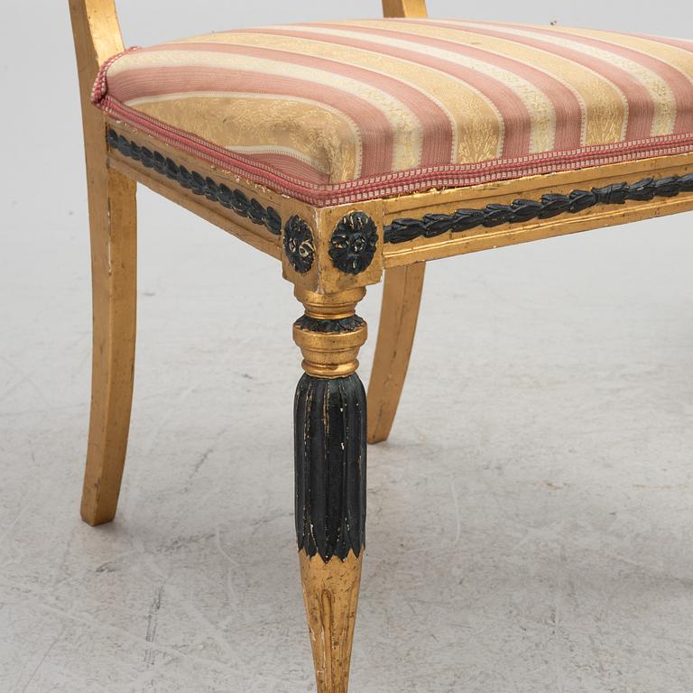 A pair of late Gustavian giltwood chairs, Stockholm, late 18th century.