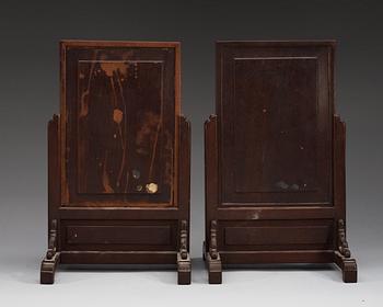 A pair of bisquit table screens, Qing dynasty, ca 1700.