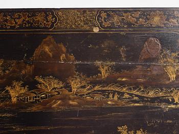 A Chinese painted black lacquer low table, Qing dynasty.