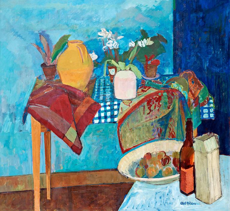 Axel Nilsson, "Stilleben med blå variationer" (Still life with blue variations).