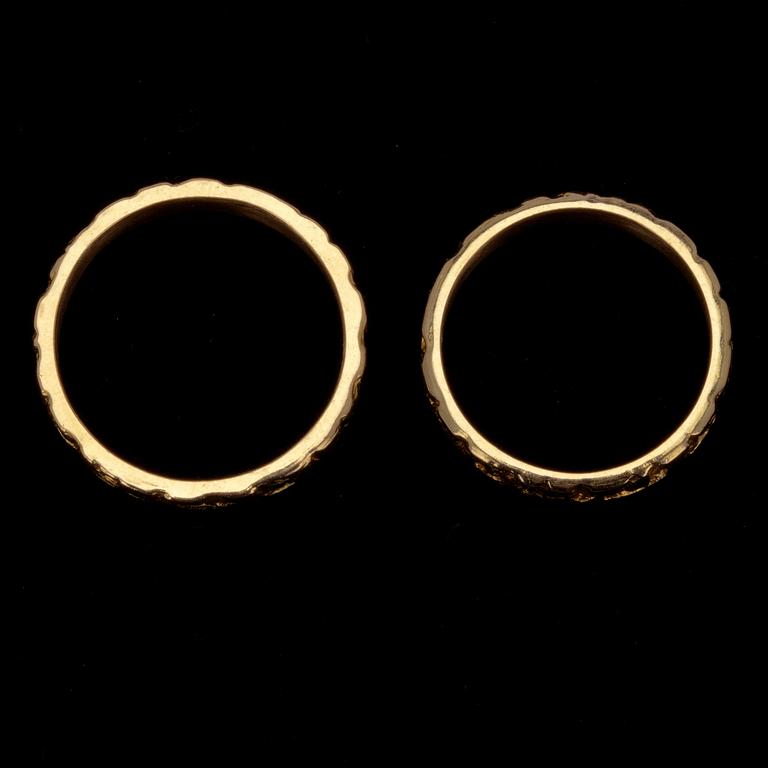 RINGAR, 2 st, guld 18K, sign. BW, Lapponia 1970. Vikt tot. 10 g.