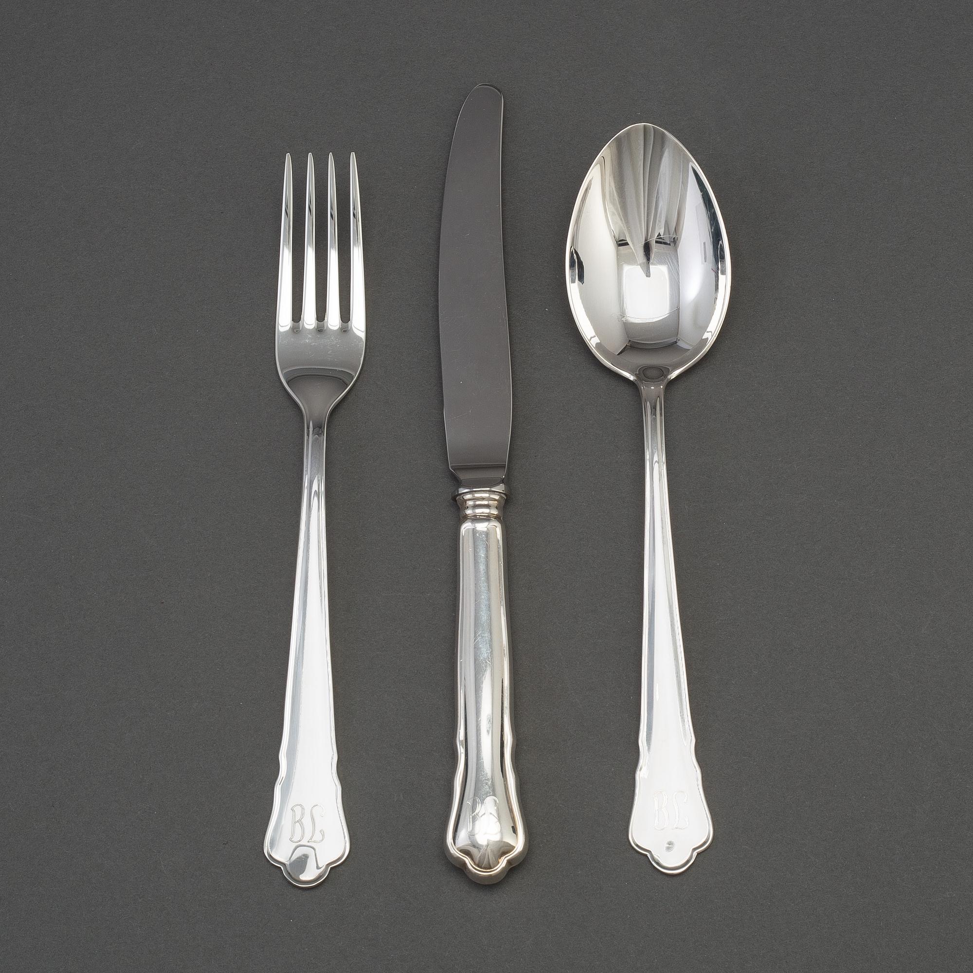 A 36 piece silver cutlery set model "Chippendale", second half of the 20th century.