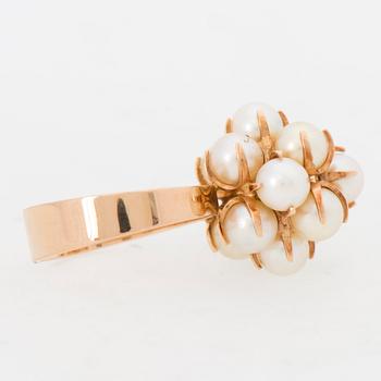 ELIS KAUPPI, SORMUS, viljellyt helmet, 14K kultaa. Kupittaan Kulta, Turku 1960-luku.