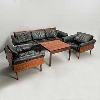 YRJÖ KUKKAPURO,FURNITURE GROUP. Sofa, a pair of armchairs, "Ateljee" and a table. Manufacturer Haimi 1970s.