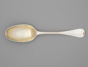 810. A Swedish 18th century pacel-gilt spoon, marks of Petter Julin, Köping 1744.