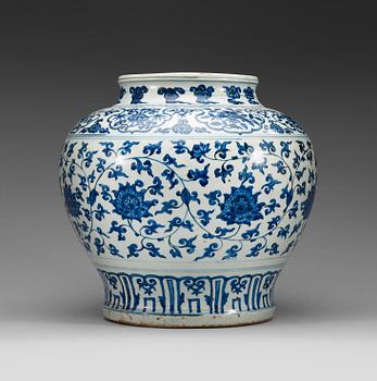 A blue and white lotus jar with, Ming dynasty, 16th century.