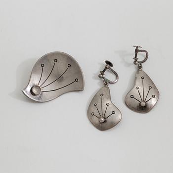 A pair of earrings and a moonestone brooch, by Lennart Haglund, Stockholm, 1955.