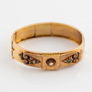 Armring, 18K guld med seedpärlor och turkoser.