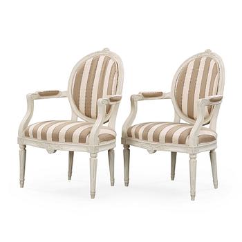 1200. A pair of Gustavian late 18th century armchairs.