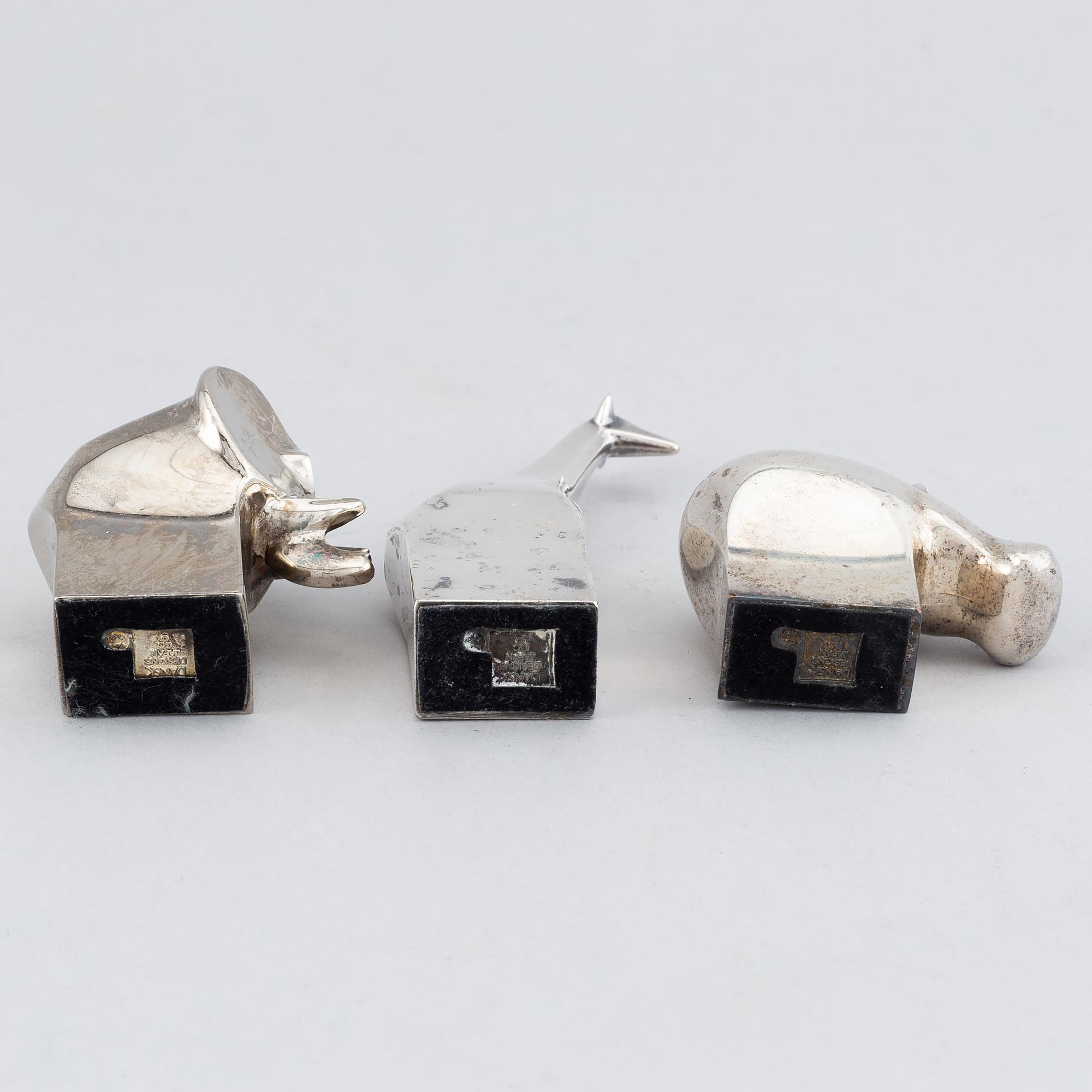 Gunnar Cyrén, figuriner, 3 st. Silverpläterad zink. Dansk Designs, Japan.