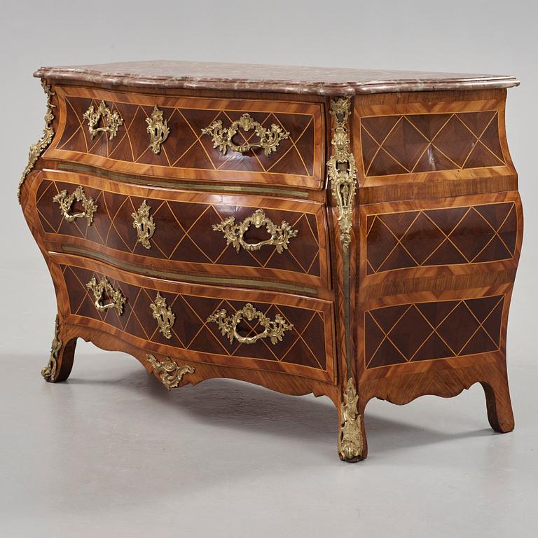 A Swedish Rococo 18th century commode attributed to Christian Linning, master 1744.