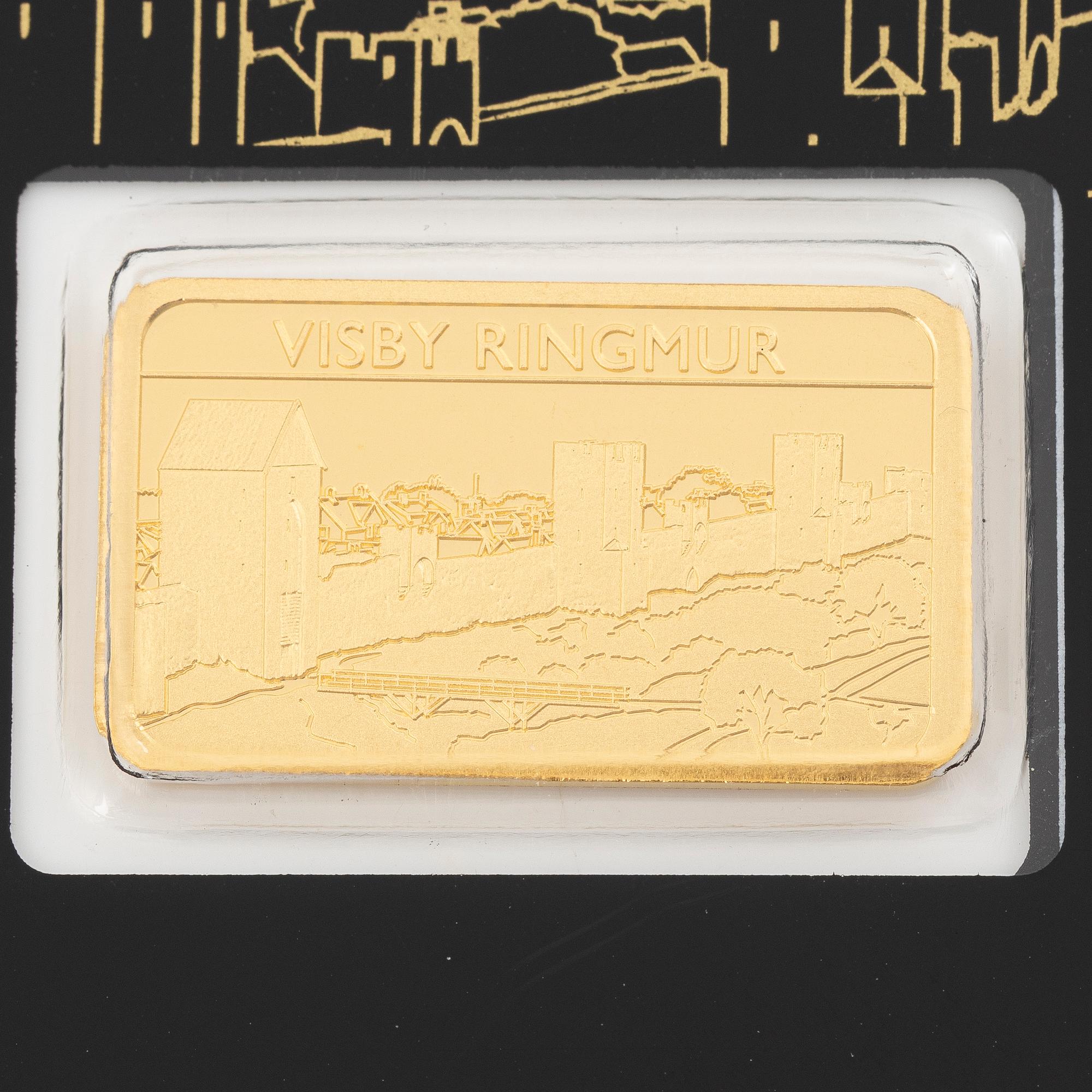 Gold bar, 999.9. “Visby City Wall”, Schöne Edelmetaal.