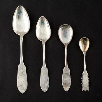 Seventeen silver spoons, mostly model "Tornedal", Oskar Strömbergs efterträdare, Haparanda, around the mid 20th century.