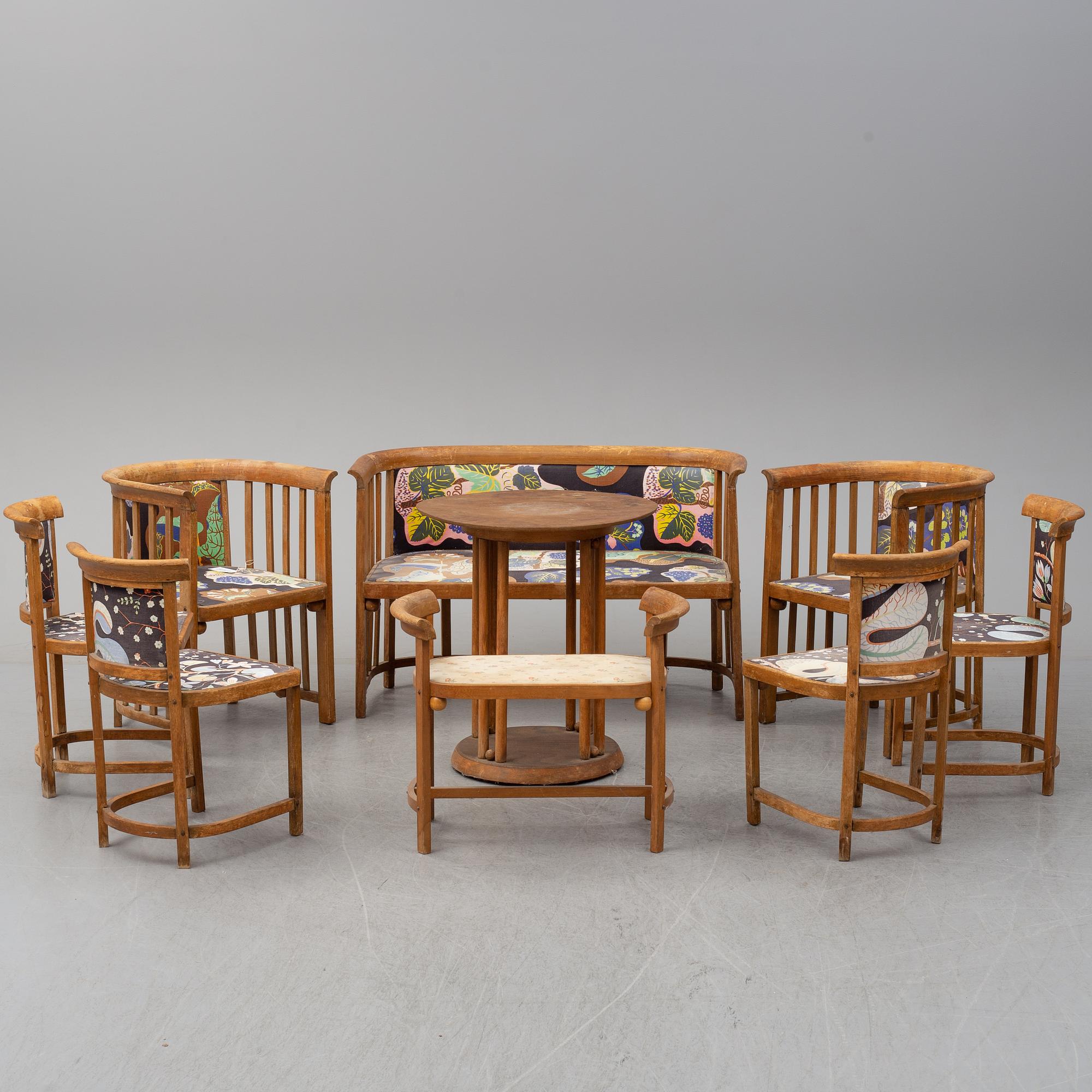 JOSEF HOFFMANN, soffgrupp, 9 delar, Jacob & Josef Kohn, Wien, Österrike tidigt 1900-tal.