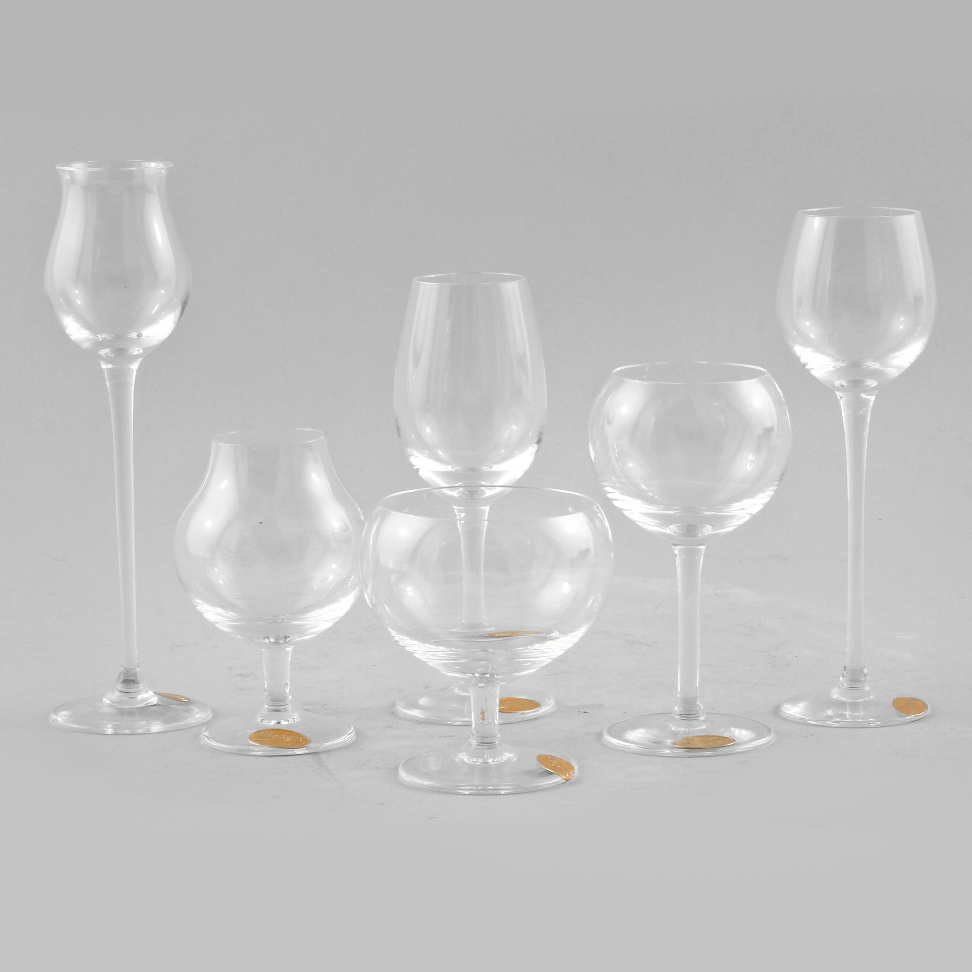GLAS, 6 st, Moser Club's Physiognomical Miniature Snifters, Moser, Tjeckoslovakien, 1950/60-tal.