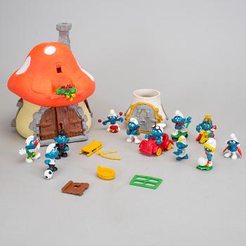 PARTI SMURFAR, 65 stycken, Bully & Schleich, 1970/80-tal.