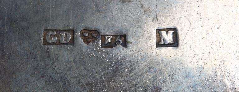 TOILETTDOSOR, 2 st, glas, silver, bla Gustaf Dahlgren, Malmö 1860.