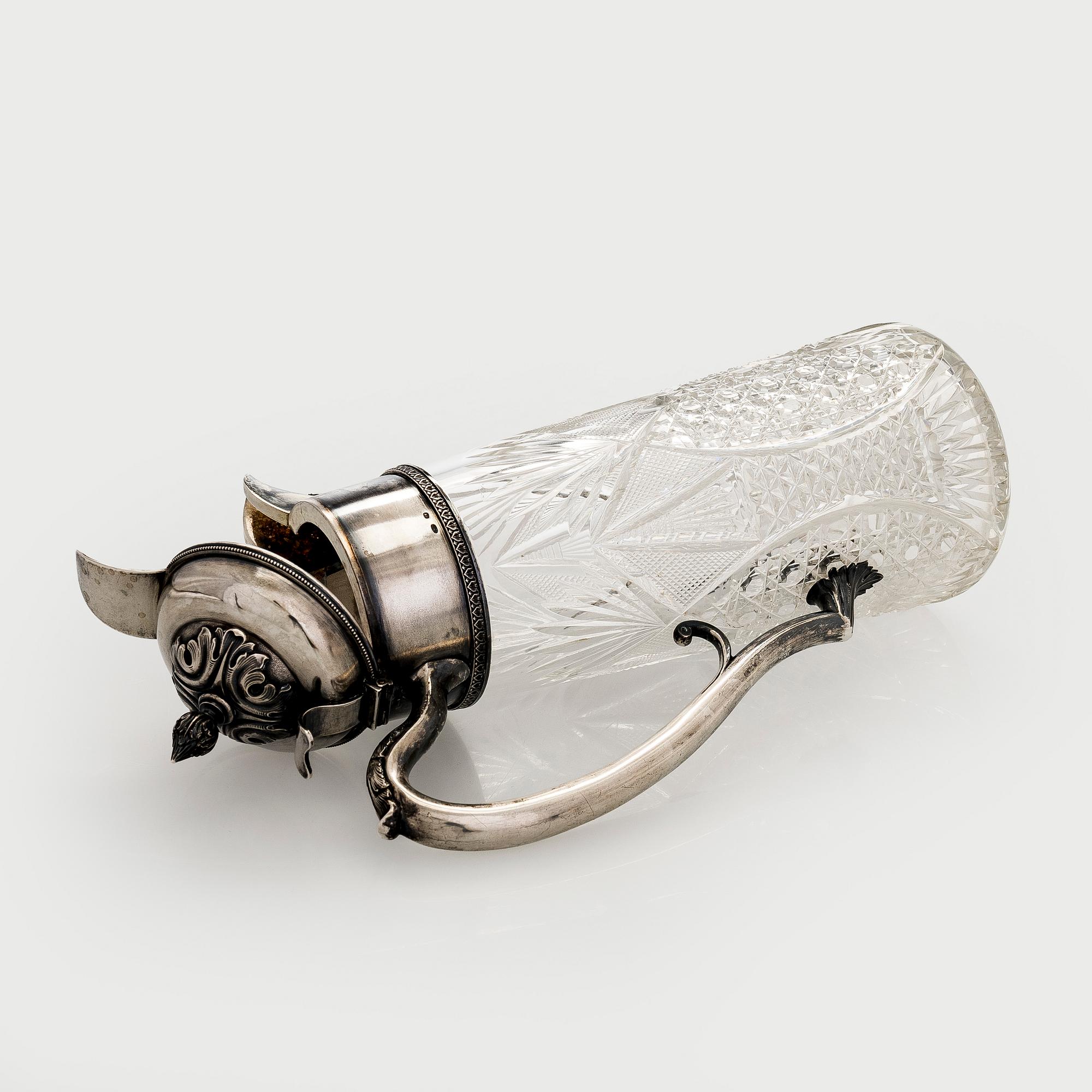 A silver mounted cut glass ewer, St. Petersburg, around year 1900.
