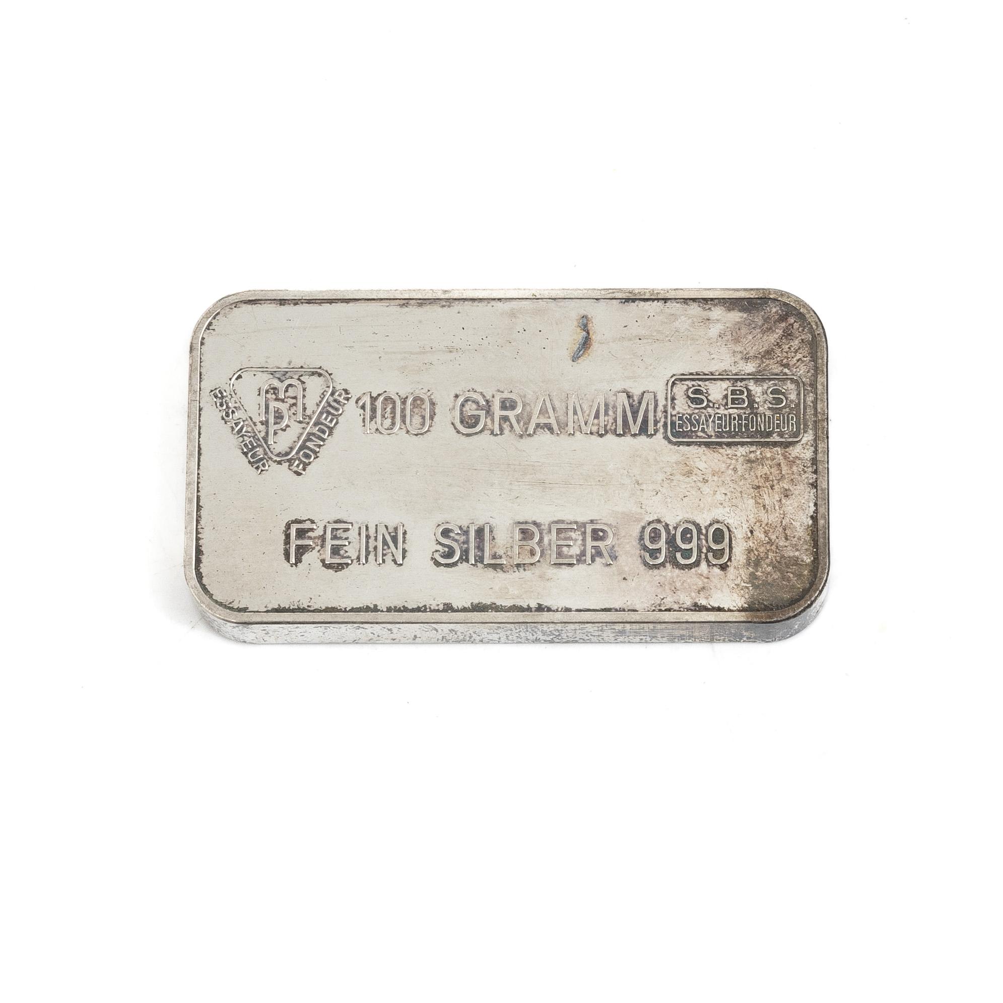 Silvertacka, 100 gram, silverhalt 999, Schweiz.