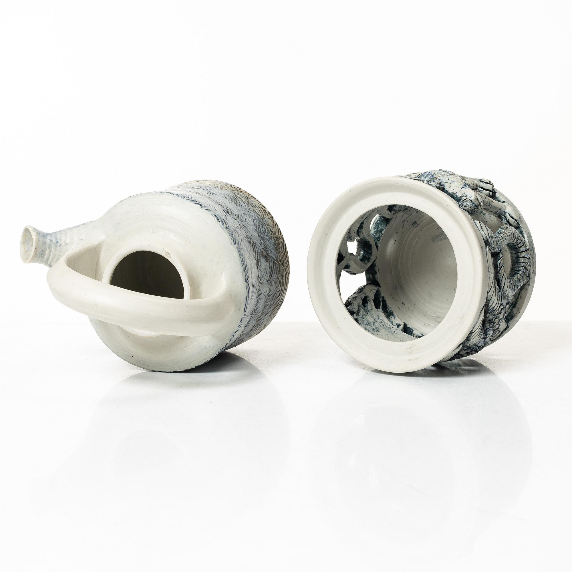 Astrid Anderberg, Tekanna med rechaud, stengods, signerat, 1984.