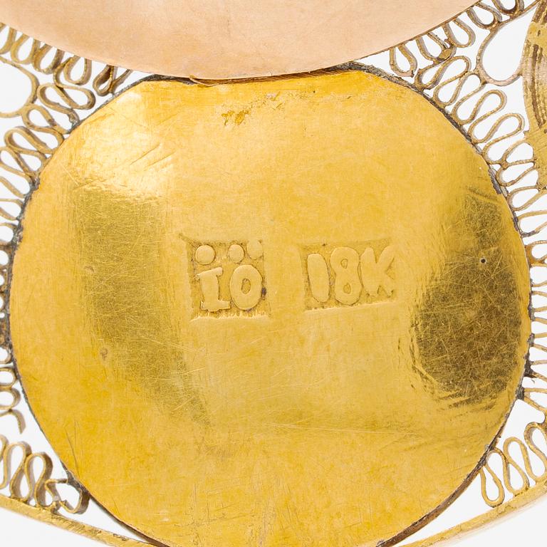 Collier, 18K guld med filigranarbete med halvpärlor och måleri, kedja 18K guld.