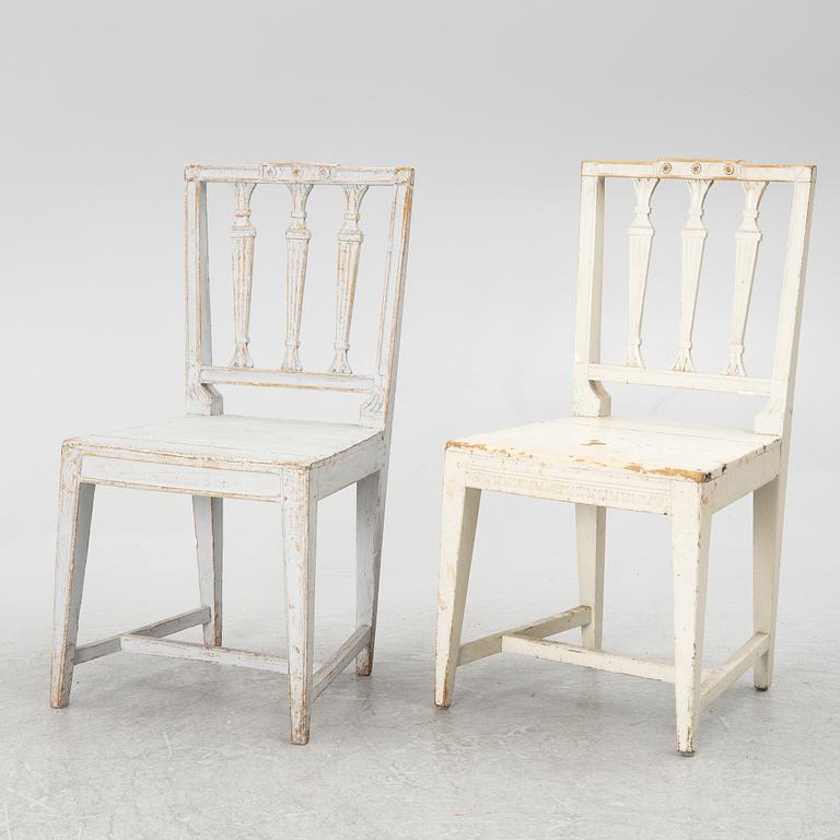 Two similar late Gustavian chairs, Sweden, around 1800.