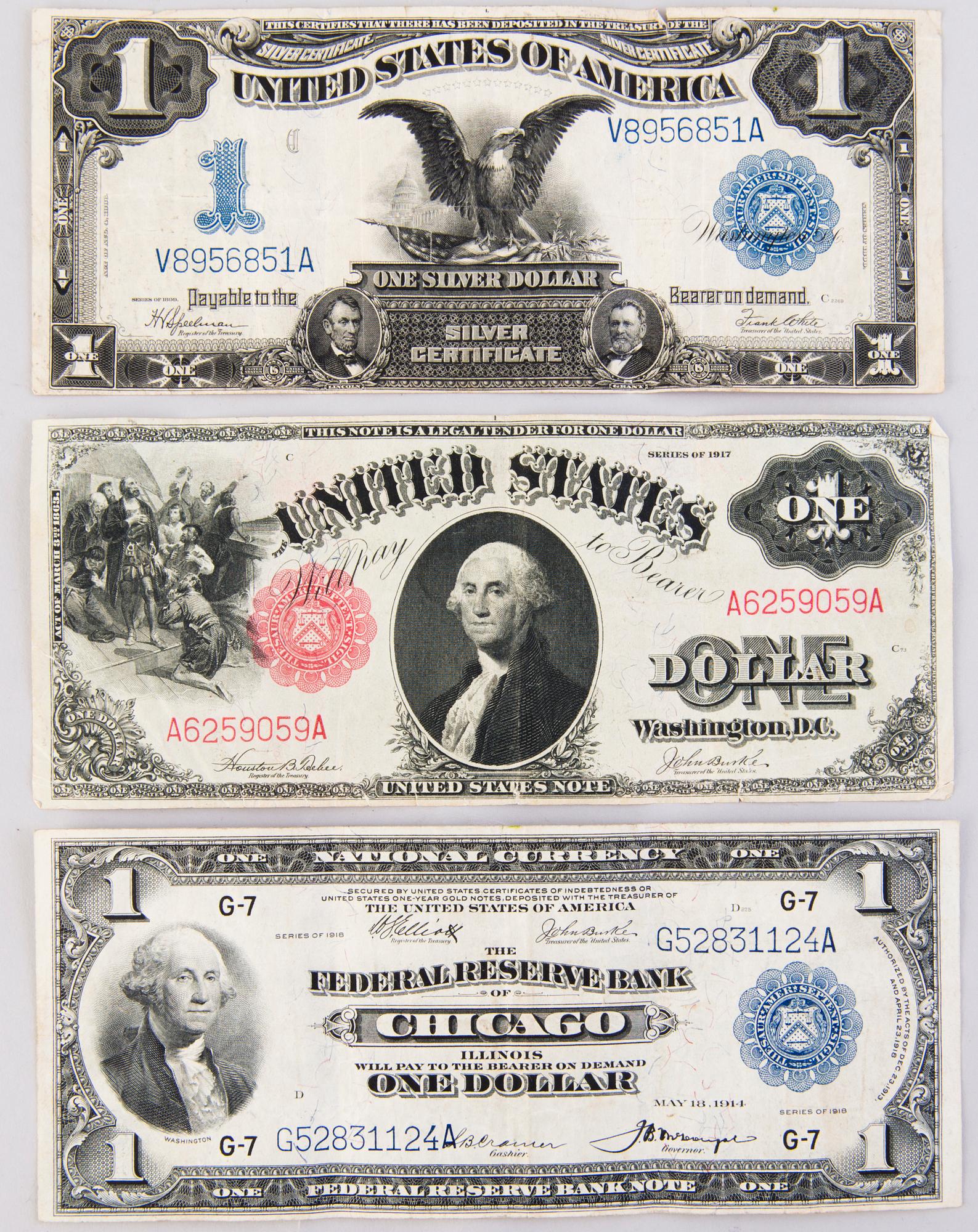 SEDLAR, 3 st, 1 dollar, USA, 1899-1918.