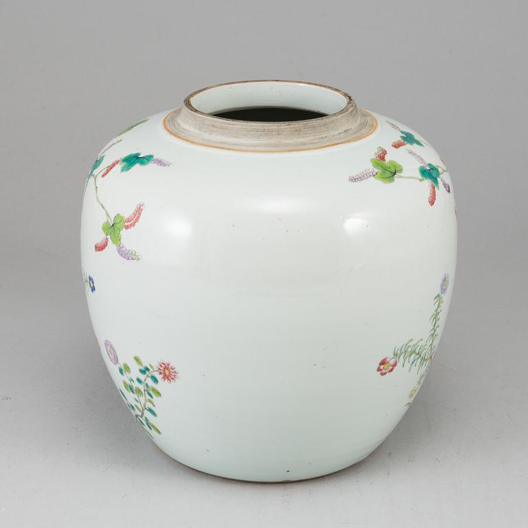 A Chinese famille rose jar, 20th century.