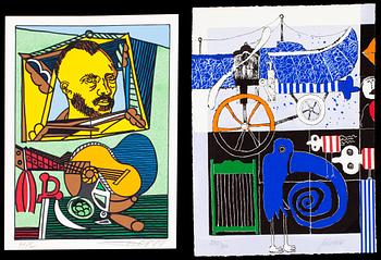 ERRO och CHRISTIAN SILVAIN-KLUTSBERGEN, färglitografier, 2 st, signerade.