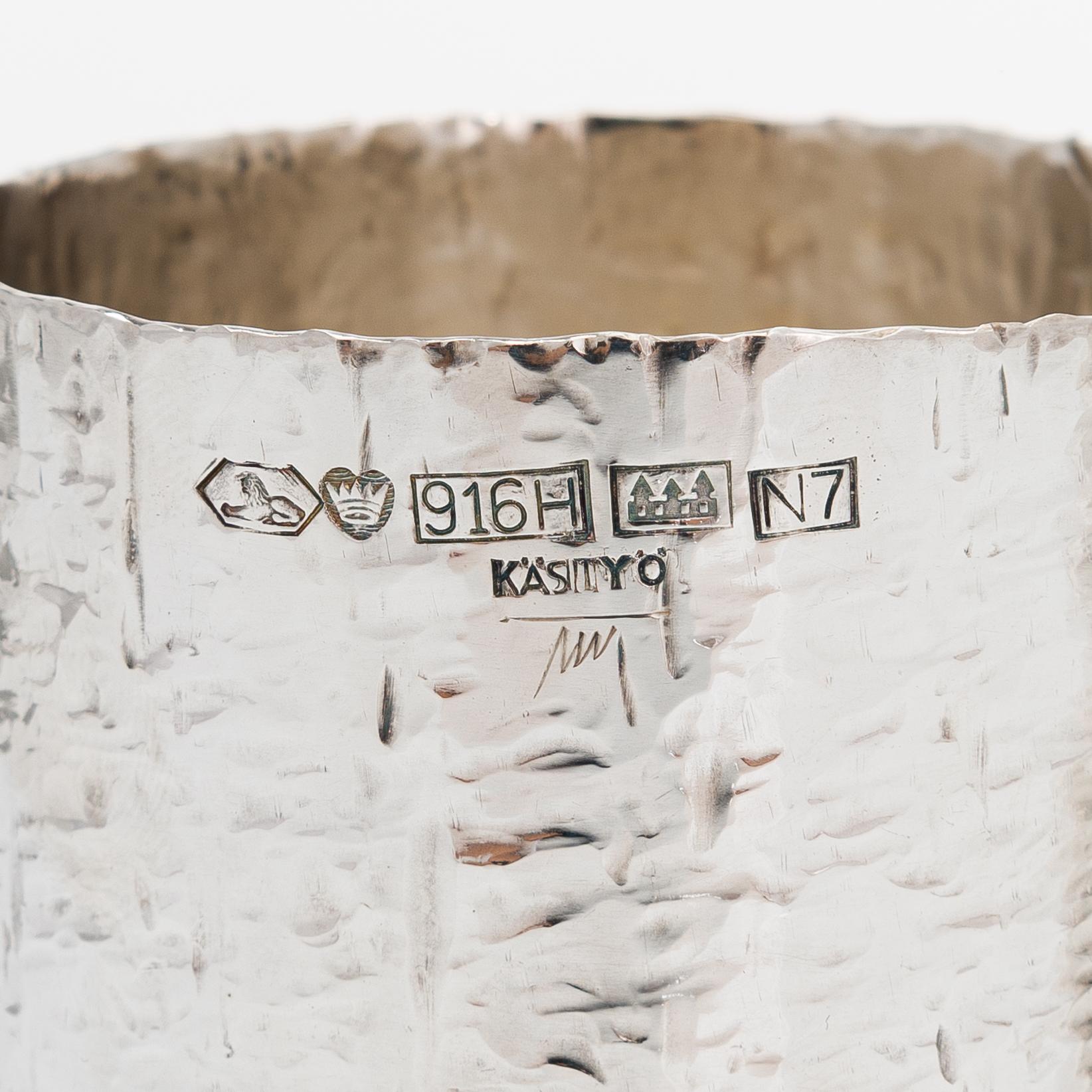 Tapio Wirkkala, a silver pitcher with six silver beakers, marked TW, Kultakeskus, Hämeenlinna Finland 1973 and 1966.
