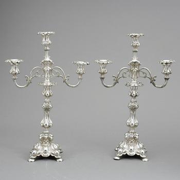 KANDELABRAR, ett par, nysilver, barockstil, 1800-tal.