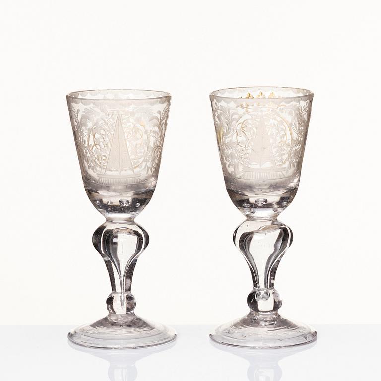 A pair of engraved goblets, Germany, 18th Century.