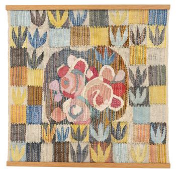 143. Barbro Sprinchorn, a textile, 'Buketten', tapestry weave, c 49.5 x 50.5 cm, signed BS.