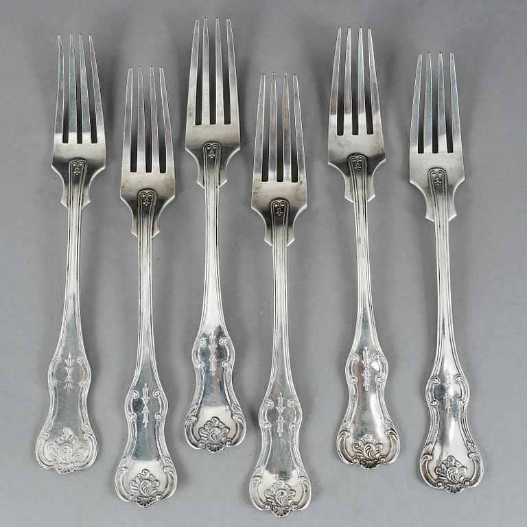GAFFLAR, silver, 6 st, modell Olga, 424 gram. G. Dahlgren, delvis 1851.