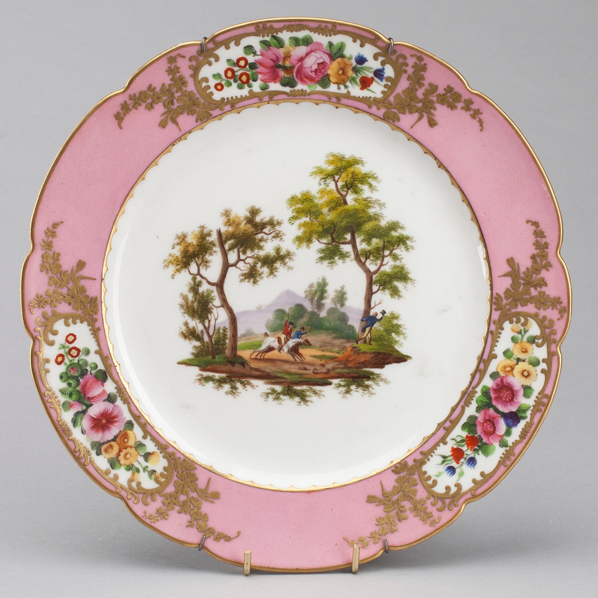 TALLRIKAR, 2 st, porslin, empire, Feuillet a Paris, Frankrike ca 1820-1840.