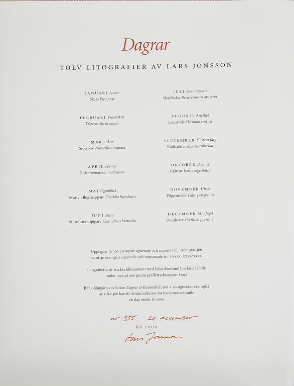 LARS JONSSON, kassettbok ur serien "Dagrar", signerad och daterad 20:e december 2000.