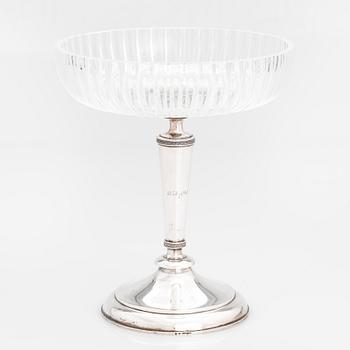 A footed silver and glass bowl, maker's mark of Johan Viktor Aarne, Vyborg 1917.