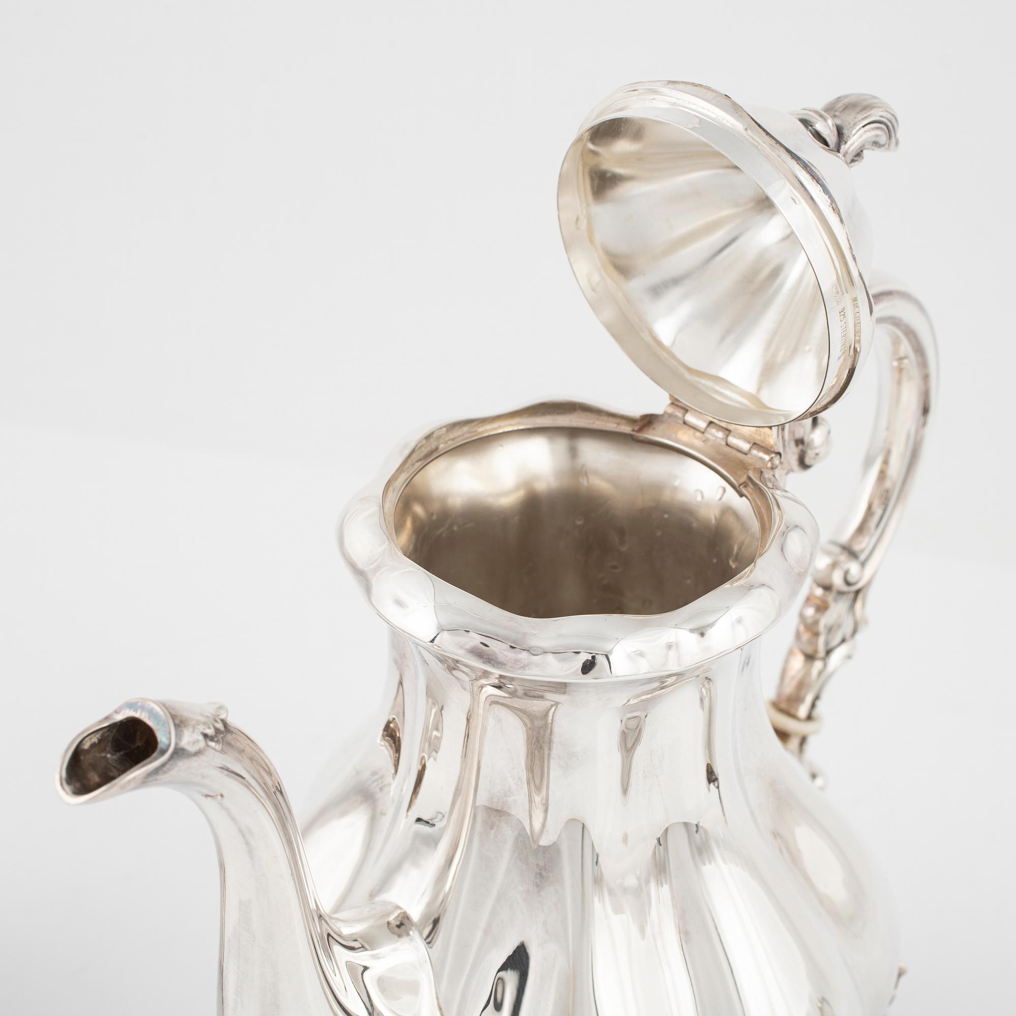 Kaffeservis, 3 delar, silver, rokokostil.