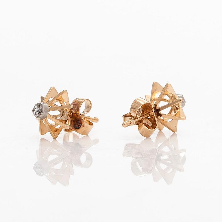 Elis Kauppi,  a pair of earrings and ring, 14K gold and diamonds. Kupittaan Kulta, Turku.
