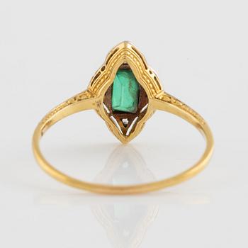 Gold, rose cut diamond and green paste ring.