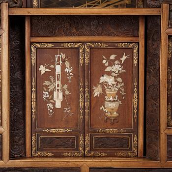 A Japanese black and gilt lacquer, mother of pearl and bone inlaid hardwood Shodona, Edo period.