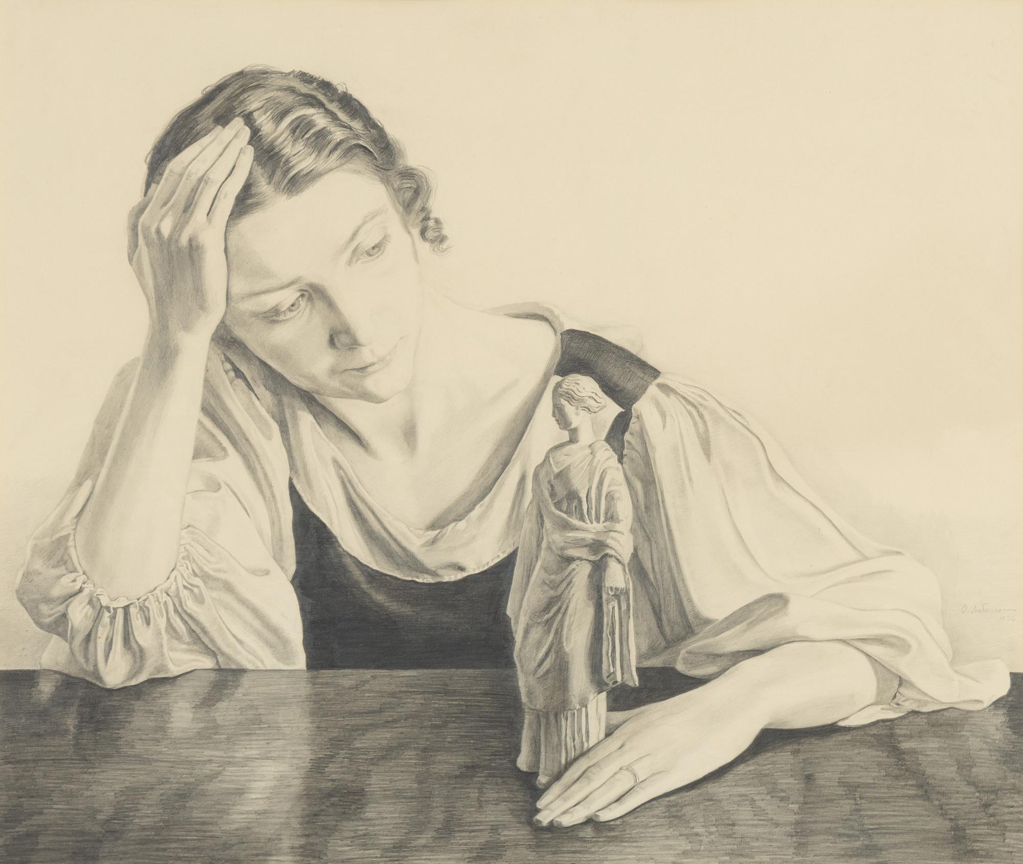 Oscar Antonsson, blyerts, signerad och daterad 1936.