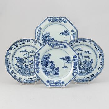 A set of four blue and white dishes (2+2), Qing dynasty, Qianlong (1736-95).