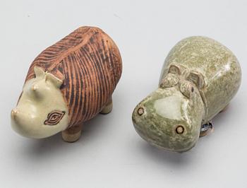 FIGURINER, 2 st, stengods, Lisa Larson, "Menageri" Gustavsberg.