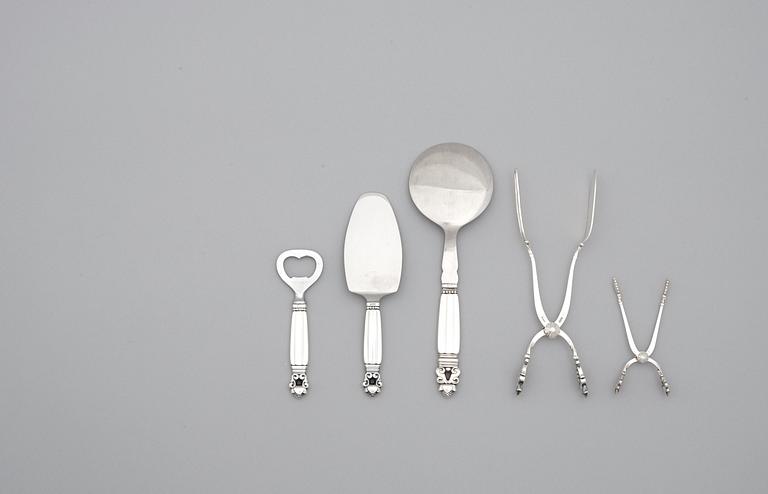 Johan Rohde, bestickuppsättning, 99 delar "Konge/Acorn", Firma Georg Jensen, Köpenhamn 1945-77, sterling och rostfritt stål.