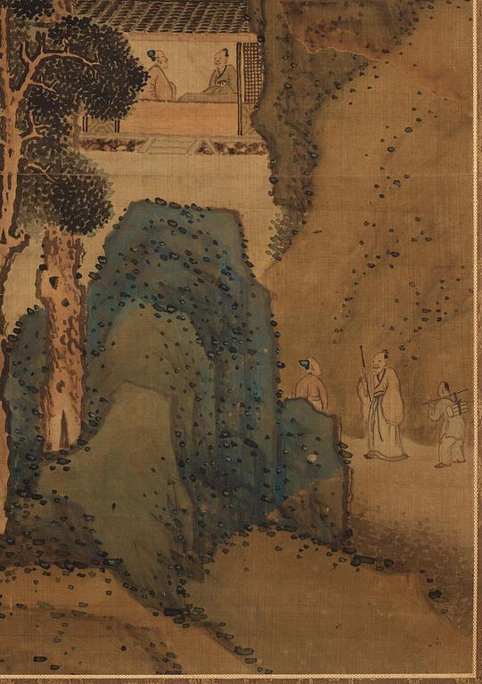 A Chinese scroll painting, ink and colour on silk, signed “蒋桐” Jiang Tong, syclical date jiaxu, 17th/18th century.