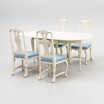 A five piece Rococo style dining-suite, mid-20th Century.