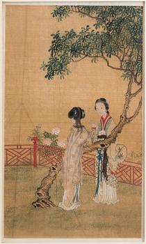 Two Chinese paintings, ink and color on silk. Qing dynasty, 19th century.