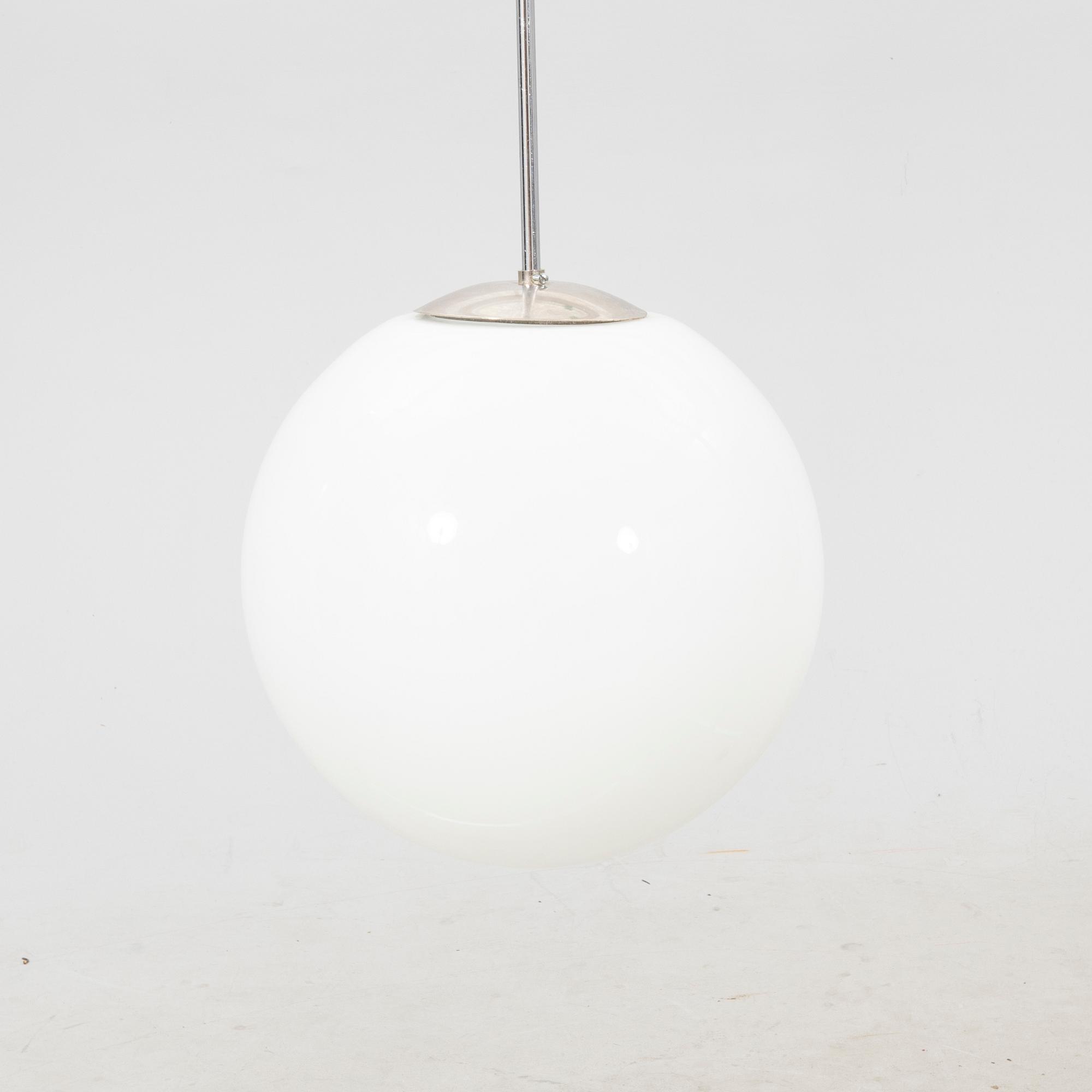 A glass and metal ceiling lamp from the 1940's/50's.