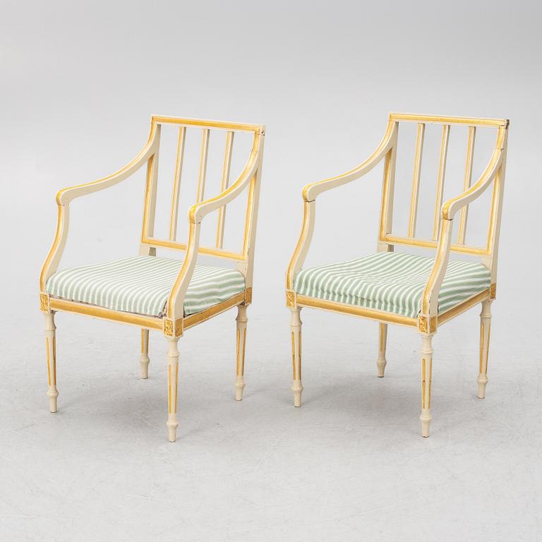 A pair of Gustavian style armchairs, 19th Century.